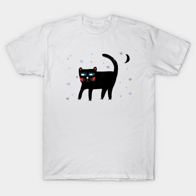 MIDNIGHT CAT T-Shirt by NICHOLACOWDERYILLUSTRATIONS 